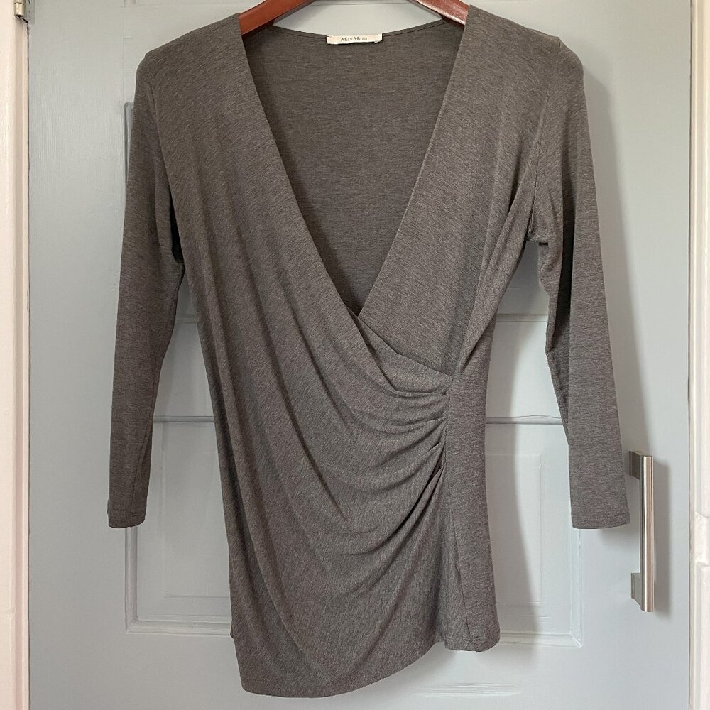 MaxMara "Yale" gray Draped Long Sleeve Top - Size M